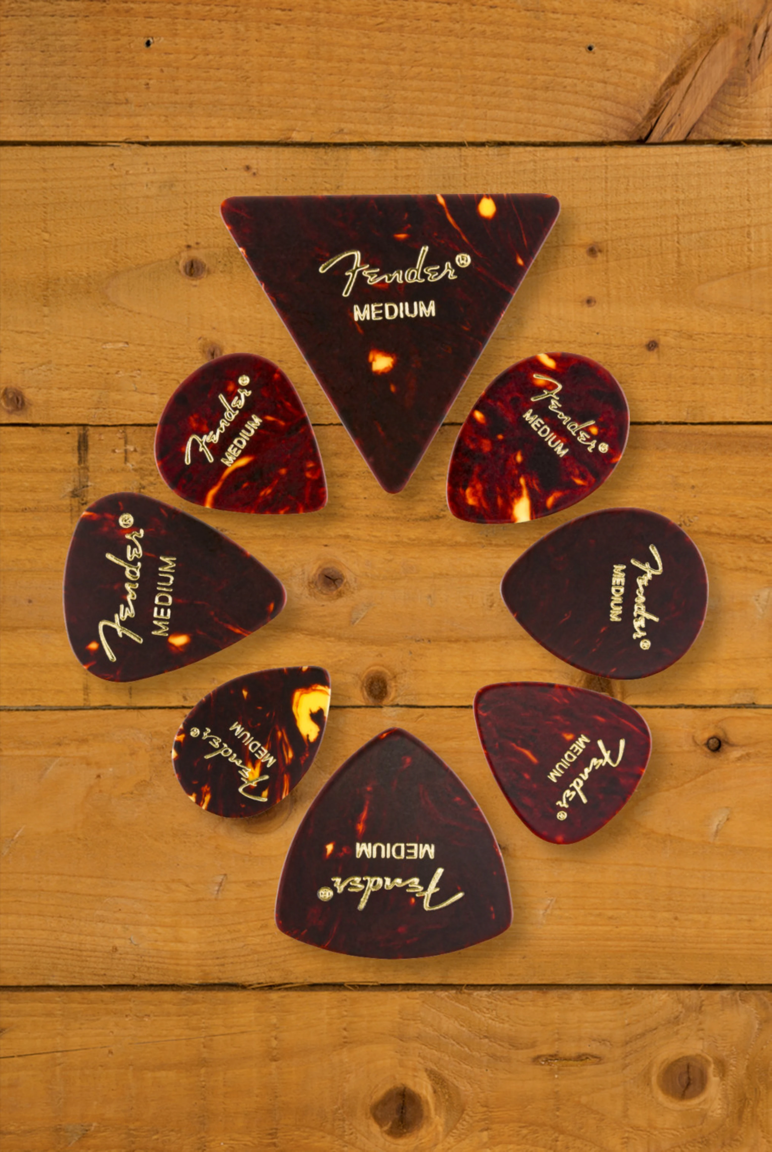 thumbnail image 2 of Fender 355 Triangle Celluloid Guitar Picks – Medium, Tortoise Shell, 12-Pack, USA 2 of 3