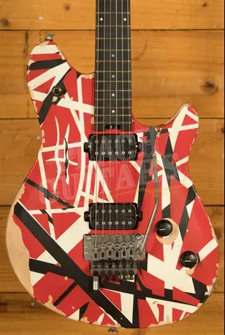 EVH Limited Edition Wolfgang Special Striped Series - Ebony - Red/Black/White Stripes Relic