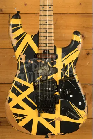 EVH Limited Edition Striped Series Frankenstein Frankie - Maple - Black w/Yellow Stripes - Aged