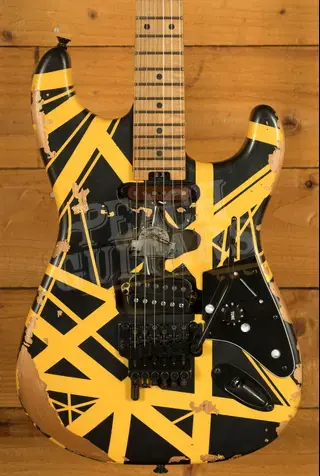 EVH Limited Edition Striped Series Frankenstein Frankie - Maple - Black w/Yellow Stripes - Aged