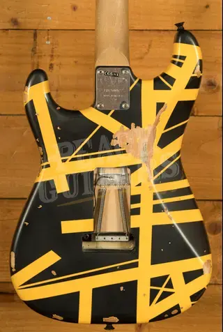 EVH Limited Edition Striped Series Frankenstein Frankie - Maple - Black w/Yellow Stripes - Aged