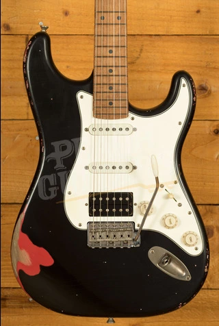 Xotic California Classic XSC-2 - Black over Red Heavy Ageing Matching Headstock