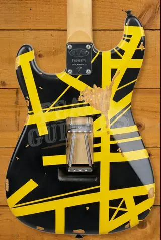 EVH Limited Edition Striped Series Frankenstein Frankie - Maple - Black w/Yellow Stripes - Aged