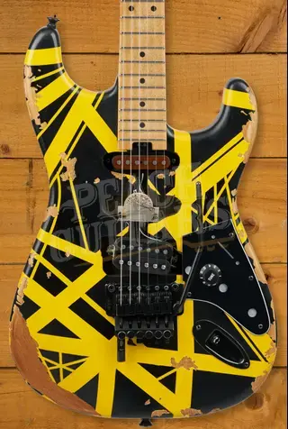 EVH Limited Edition Striped Series Frankenstein Frankie - Maple - Black w/Yellow Stripes - Aged