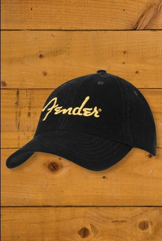 Fender Gold Spaghetti Logo Corduroy Baseball Hat - Black
