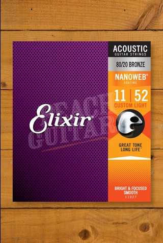 Elixir Nanoweb Coated 80/20 Bronze Acoustic Guitar Strings - 11-52