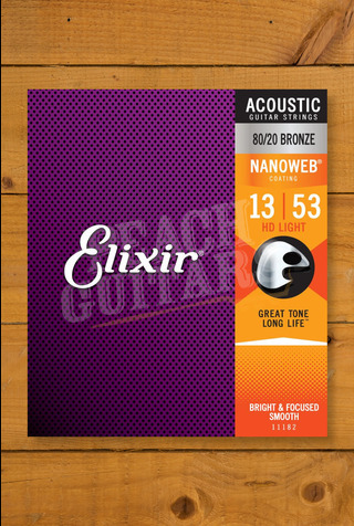 Elixir Acoustic Guitar Strings | 80/20 Bronze - Nanoweb Coating - 13-53 - HD Light
