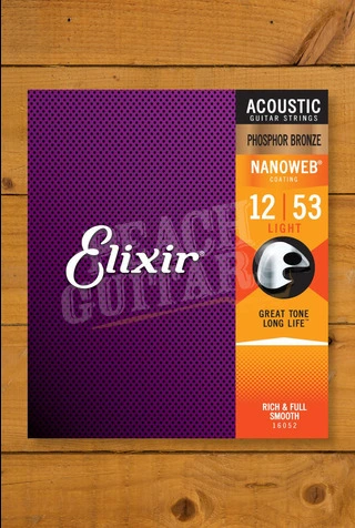 Elixir Nanoweb Coated Phosphor Bronze Acoustic Guitar Strings - 12-53