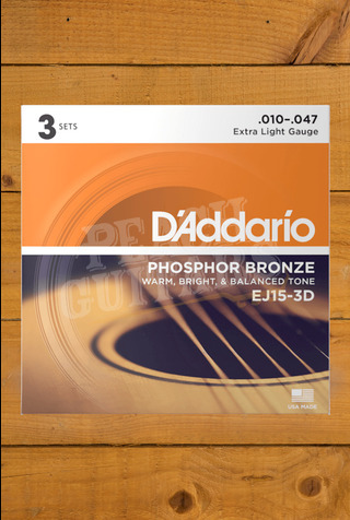 D'Addario Acoustic Strings | Phosphor Bronze - Extra Light - 10-47 - 3-Sets
