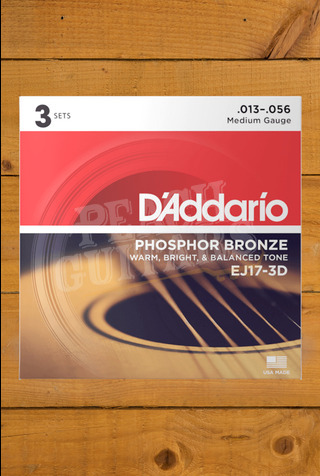 D'Addario Acoustic Strings | Phosphor Bronze - Medium - 13-56 - 3 Sets