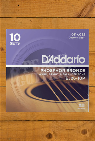 D'Addario Acoustic Strings | Phosphor Bronze - Custom Light - 11-52 - 10 Sets