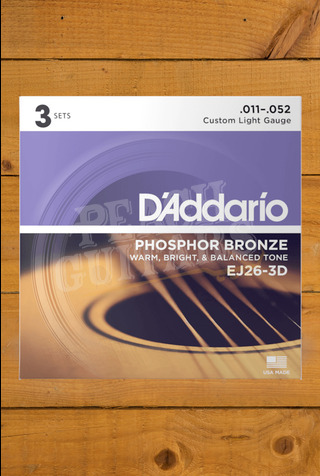 D'Addario Acoustic Strings | Phosphor Bronze - Custom Light - 11-52 - 3 Sets