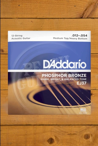 D'Addario EJ37 Phosphor Bronze 12-String Acoustic Guitar Strings - 12-54