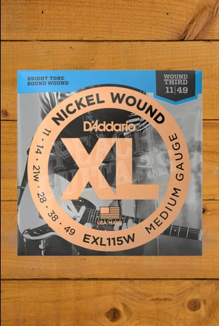 D'Addario EXL115W Nickel Wound Electric Guitar Strings - Wound Third 11-49