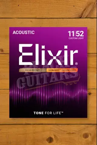 Elixir Nanoweb Coated 80/20 Bronze Acoustic Guitar Strings - 11-52