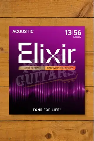 Elixir Nanoweb Coated 80/20 Bronze Acoustic Guitar Strings - 13-56