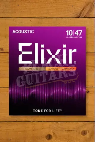 Elixir Nanoweb Coated 80/20 Bronze 12-String Acoustic Guitar Strings - 10-47