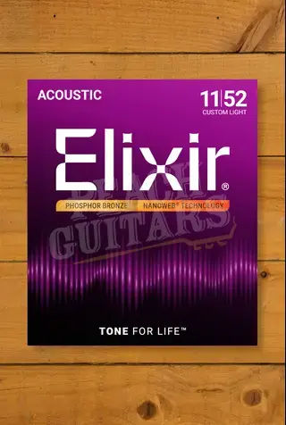 Elixir Nanoweb Coated Phosphor Bronze Acoustic Guitar Strings - 11-52