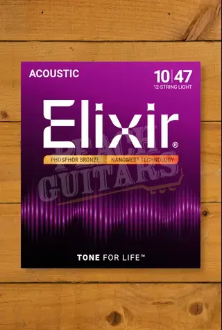 Elixir Nanoweb Coated Phosphor Bronze 12-String Acoustic Guitar Strings - 10-47