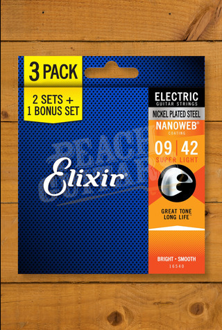 Elixir Electric Guitar Strings | 3 For 2 - Nickel Plated Steel - Nanoweb Coating - 09-42 - Super Light