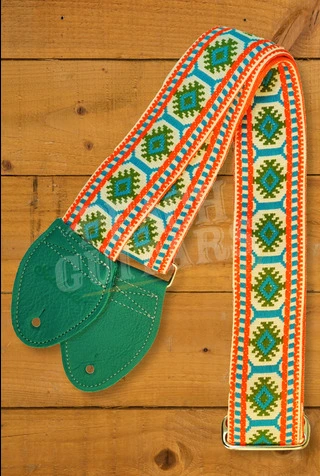 Souldier Classic Guitar Strap - Pillar - Green/Turquoise/Orange/White w/Teal Ends