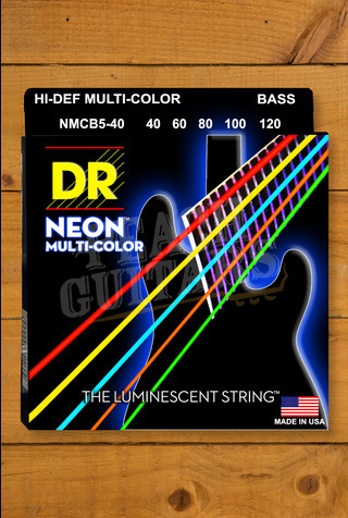 DR HI-DEF NEON MULTI-COLOUR - Coloured Bass Strings | 5-String Light 40-120