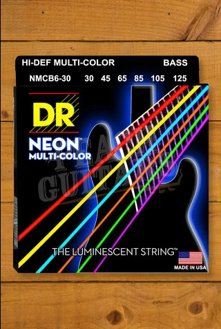 DR Hi-Def Neon Coated Nickel Plated Steel Coloured 6-String Bass Strings - Long Scale 30-125
