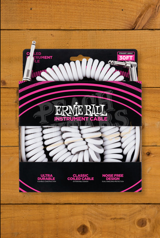 Ernie Ball Accessories | Instrument Cable - White Coiled 30ft