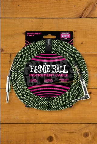 Ernie Ball 7.5m Angled Braided Instrument Cable - Green