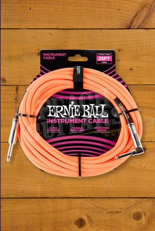 Ernie Ball 7.5m Angled Braided Instrument Cable - Neon Orange