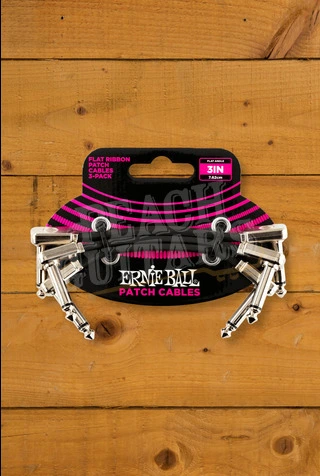 Ernie Ball 7.5cm Angled Flat Ribbon Patch Cable 3-Pack - Black