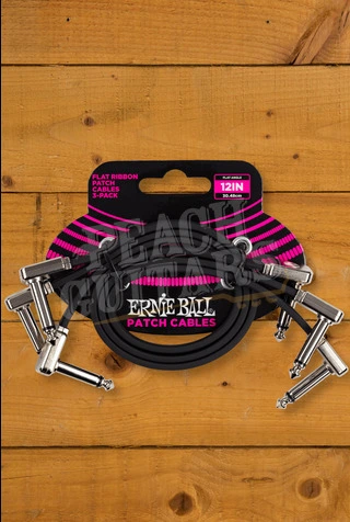 Ernie Ball 30cm Angled Flat Ribbon Patch Cable 3-Pack - Black