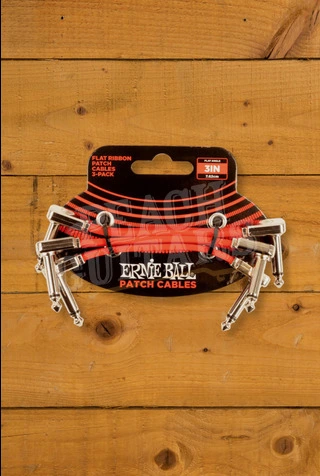 Ernie Ball 7.5cm Angled Flat Ribbon Patch Cable 3-Pack - Red
