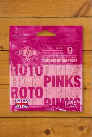Rotosound R9 Roto Pinks - Nickel Electric Guitar Strings - Super Light - 9-42