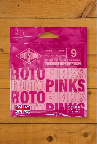 Rotosound R9 Roto Pinks - Nickel Electric Guitar Strings - Super Light - 9-42