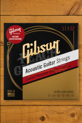 Gibson Coated Phosphor Bronze Acoustic Guitar Strings - Ultra-Light - 11-52