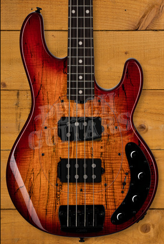 Sterling RAY34HHSM StingRay HH Bass - Spalted Blood Orange Burst