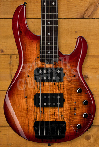 Sterling RAY35HHSM StingRay 5 HH Bass - Spalted Blood Orange Burst