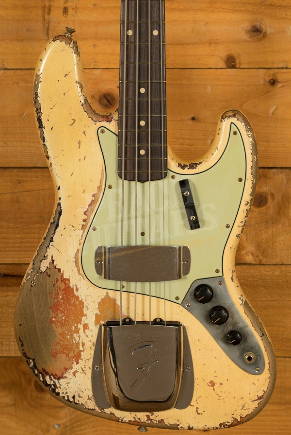 Fender Custom Shop Masterbuilt Dale Wilson 62 Jazz Bass - Heavy Relic Olympic White/3-Tone Sunburst