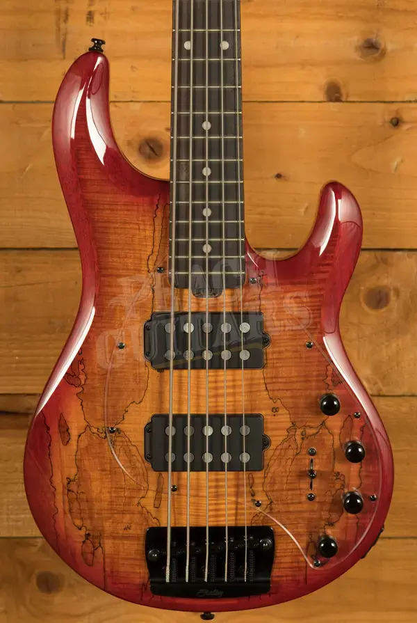 Sterling RAY35HHSM StingRay 5 HH Bass - Spalted Blood Orange Burst