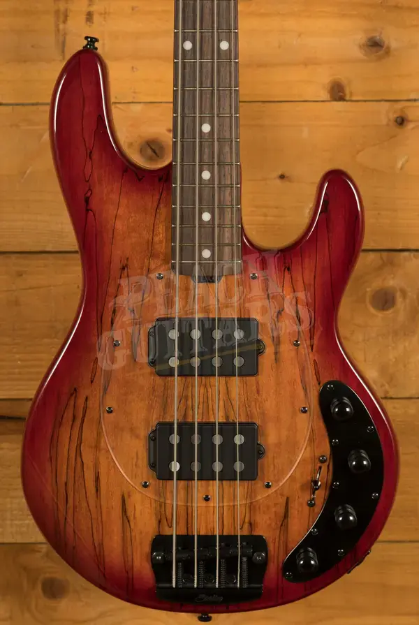Sterling RAY34HHSM StingRay HH Bass - Spalted Blood Orange Burst