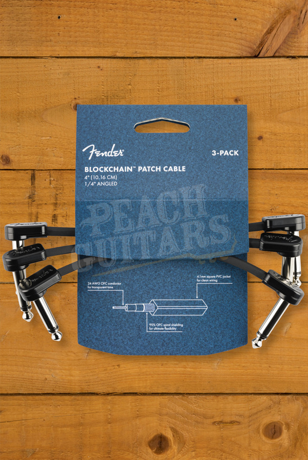 Fender Accessories | Blockchain Patch Cable - 4" - 1/4" - Angled - 3-Pack