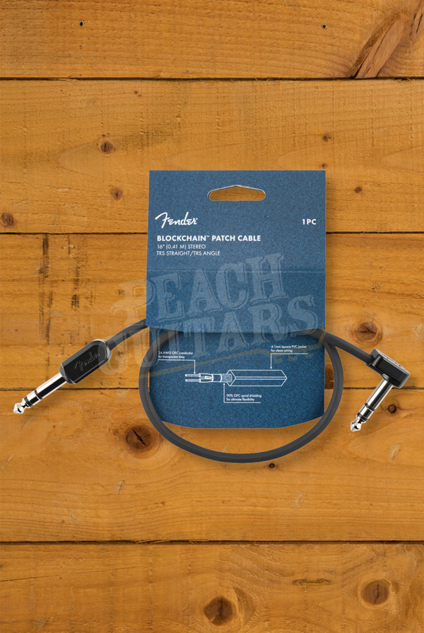 Fender Accessories | Blockchain Patch Cable - 16" Stereo - TRS Straight/TRS Angle - 1 Piece