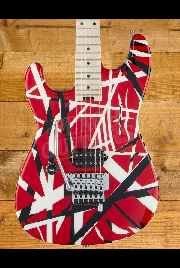 EVH Striped Series - Left Handed - Red Black White Stripes - Peach Guitars