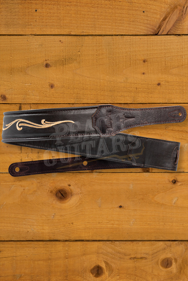 Taylor TaylorWare | Spring Vine Strap 2.5" Embroidered Leather Guitar Strap - Chocolate Brown