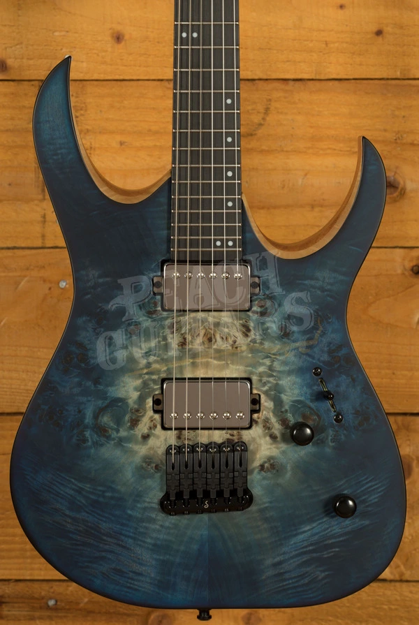 Mayones Duvell Elite 6 - Ebony - Trans Natural Fade Blue Burst Satin