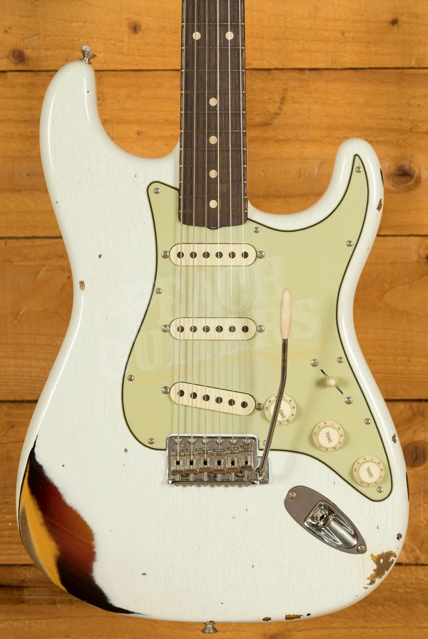 Fender Custom Shop '60 Strat Relic Olympic White over 3-Tone Sunburst
