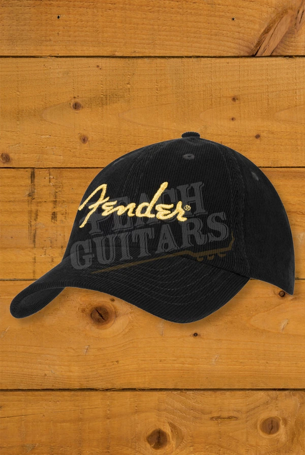 Fender Gold Spaghetti Logo Corduroy Baseball Hat - Black - One Size