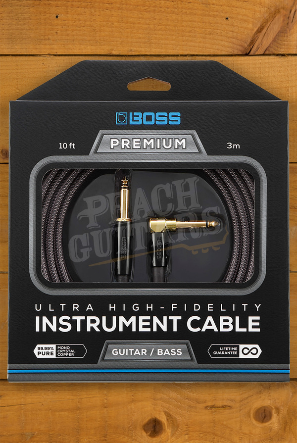 Boss PREMIUM INSTRUMENT CABLE, 10 FOOT WITH 1 STRAIGHT, 1 ANGLED JACK