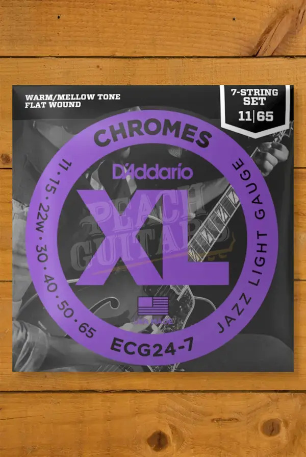 D'Addario ECG24-7 Chromes Flat Wound 7-String Electric Guitar Strings - 11-65 w/Wound Third
